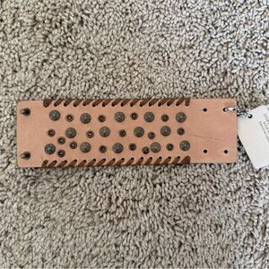 NWT Streets Ahead Studded Leather Cuff Bracelet Whipstitch Brown Western Boho